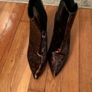 Zara short ankle patent leather cheetah print block hell boots- Pointy toe.